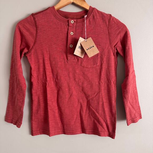 Mini Boden Boys Long Sleeve Henley Orange T Shirt 8-9Y New with Tags - Picture 1 of 5